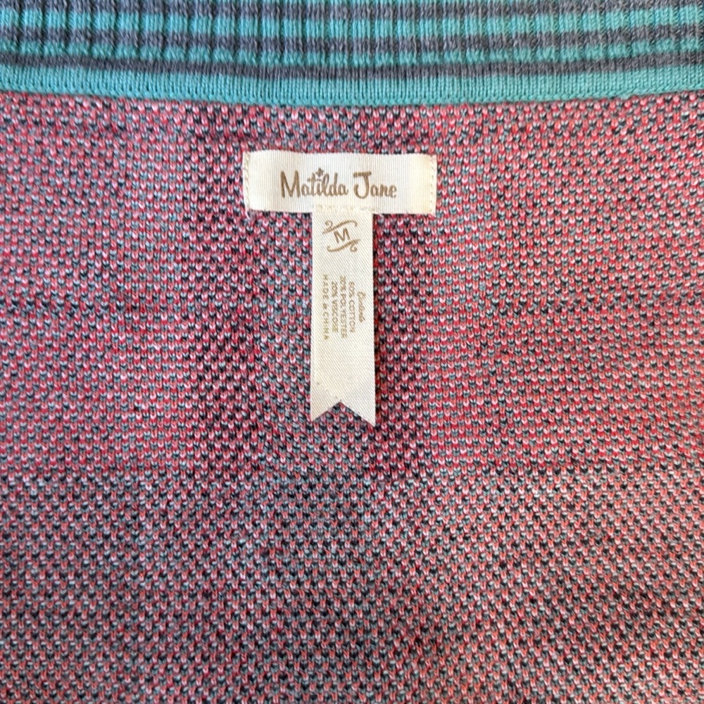 Matilda Jane Steadfast striped plaid Size M open Christmas sweater green red - Picture 3 of 8
